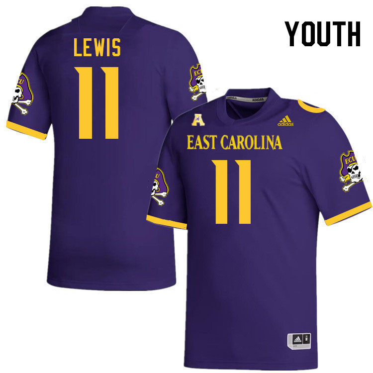 Youth #11 Jeremy Lewis ECU Pirates 2023 College Football Jerseys Stitched-Purple